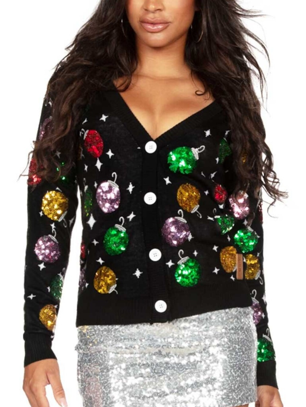 Tipsy Elves Sequin Ornament Ugly Christmas Cardigan Sweater Black XS Holiday